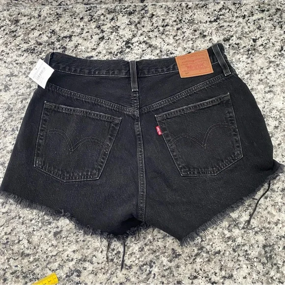 Levi's 501 Black High-rise Shorts Distressed Size 28